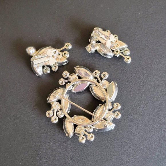 Vintage Weiss Rhinestone Circle Brooch and Earring Set - Picture 7 of 8